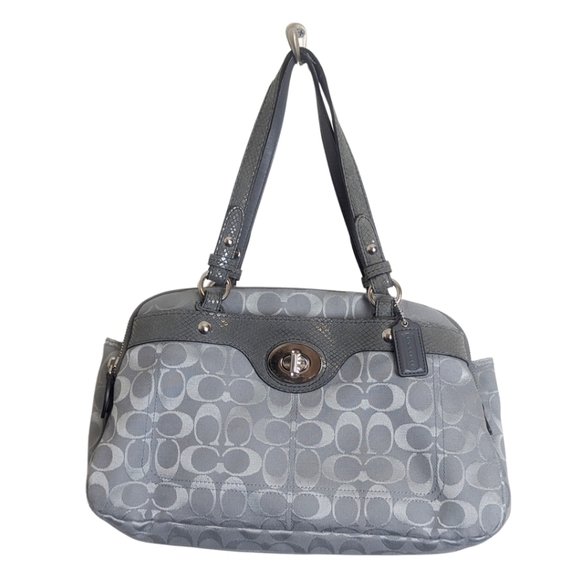 Coach F16542 Penelope Gray Signature Canvas Turnlock Satchel Tote - Picture 1 of 15